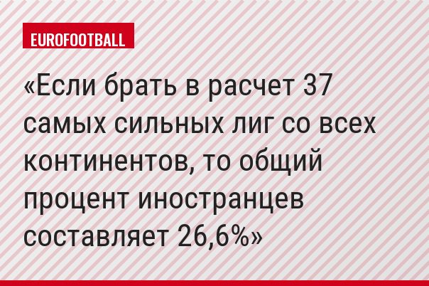 Если брать в расчет 37 самых сильных лиг со всех континентов, то общий процент иностранцев составляет 26,6%