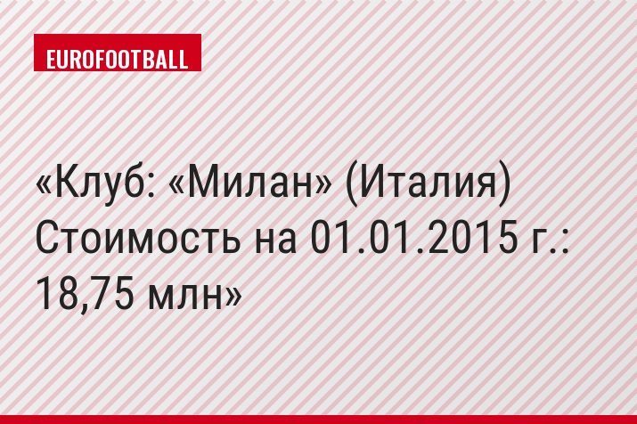 Клуб: «Милан» (Италия) Стоимость на 01.01.2015 г.: 18,75 млн