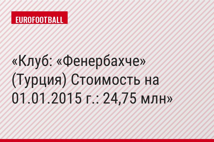 Клуб: «Фенербахче» (Турция) Стоимость на 01.01.2015 г.: 24,75 млн
